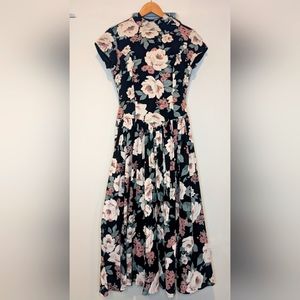 Vintage Geary Roark Kamisato Floral Short Sleeve Window Back Dress with Pockets